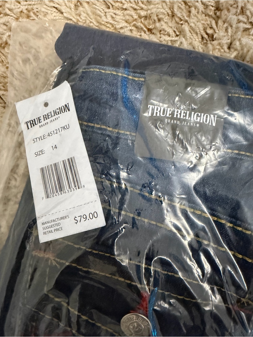 True Religion Navy Blue Jeans with Contrast Stitching